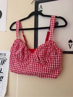 Colsie Red and White Gingham Bustier Top